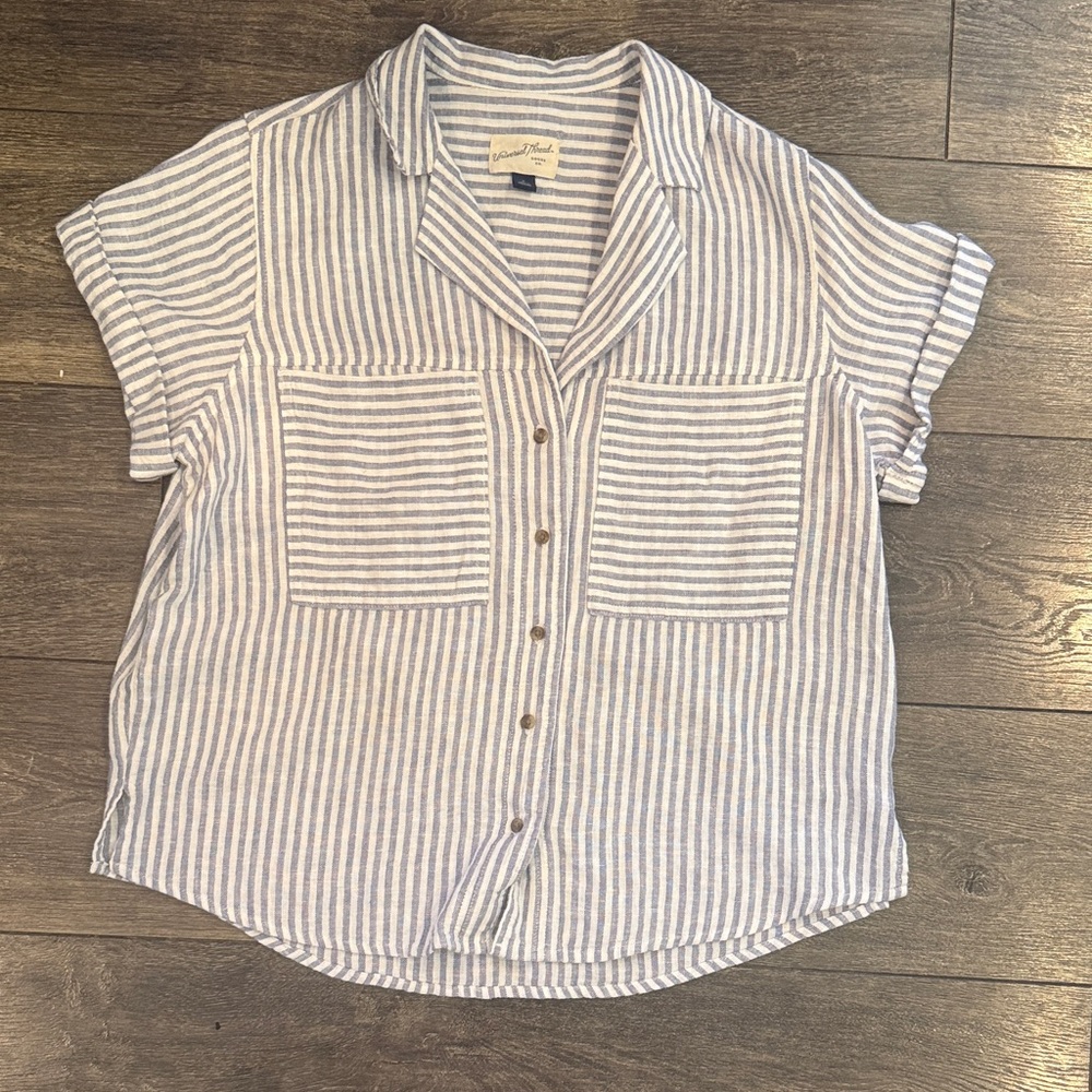 Universal Thread Blue and White Striped Linen Shirt